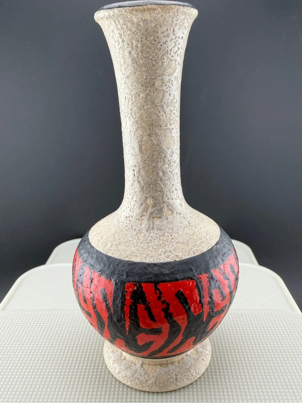 Vintage West German Pottery Fat Lava Vase MCM Red Black Dumler Breiden Style 5”